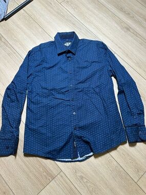 El General Men's Dark Blue Micro-Print Dress Shirt